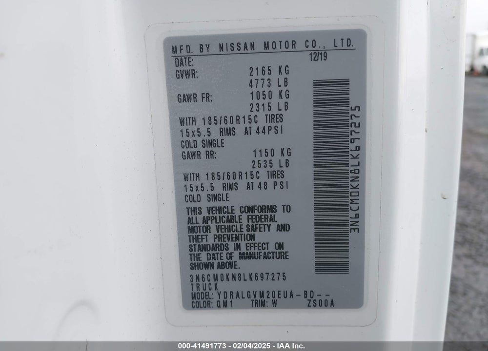 2020 NISSAN NV200  CARGO SV XTRONIC CVT VIN: 3N6CM0KN8LK697275