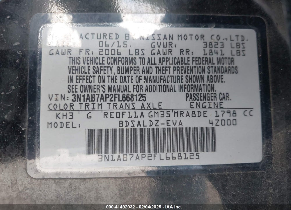 2015 NISSAN SENTRA VIN: 3N1AB7AP2FL668125