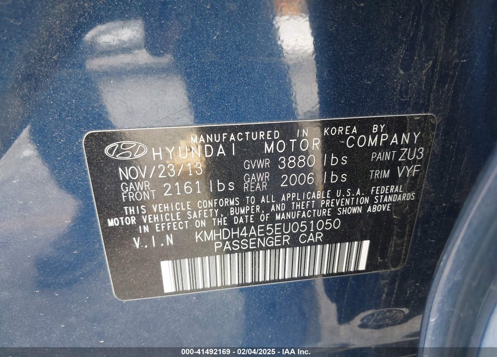2014 HYUNDAI ELANTRA VIN: KMHDH4AE5EU051050
