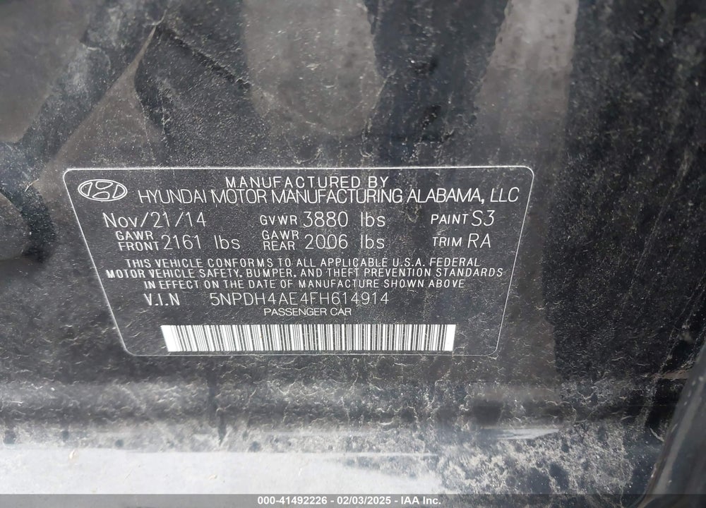 2015 HYUNDAI ELANTRA SE VIN: 5NPDH4AE4FH614914