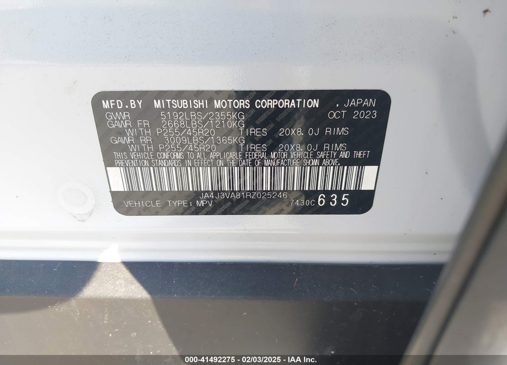 2024 MITSUBISHI OUTLANDER SE/SE BLACK EDITION/SE BLACK EDITION W/PANO ROOF S-AWC VIN: JA4J3VA81RZ025246