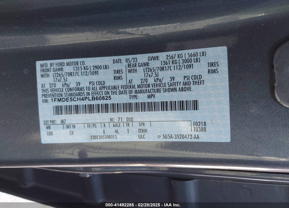 2023 FORD BRONCO BLACK DIAMOND VIN: 1FMDE5CH4PLB60825