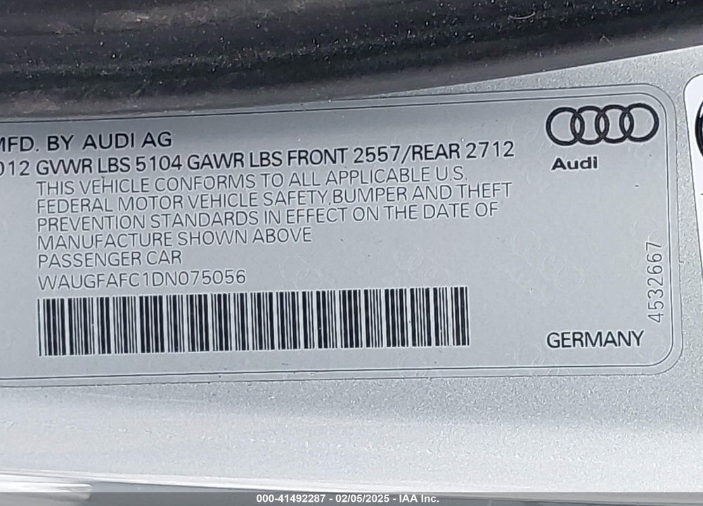 2013 AUDI A6 VIN: WAUGFAFC1DN075056