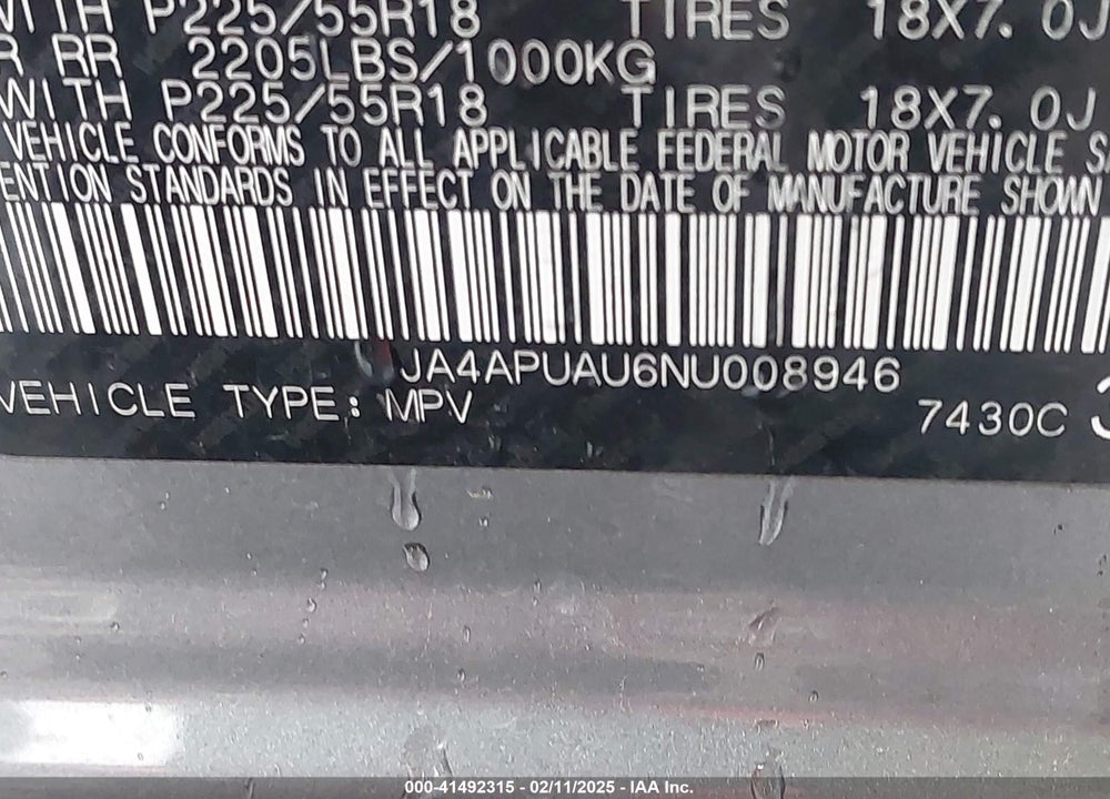 2022 MITSUBISHI OUTLANDER SPORT 2.0 BE 2WD/2.0 ES 2WD/2.0 LE 2WD/2.0 S 2WD VIN: JA4APUAU6NU008946