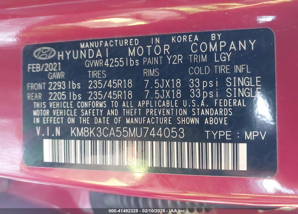2021 HYUNDAI KONA LIMITED VIN: KM8K3CA55MU744053