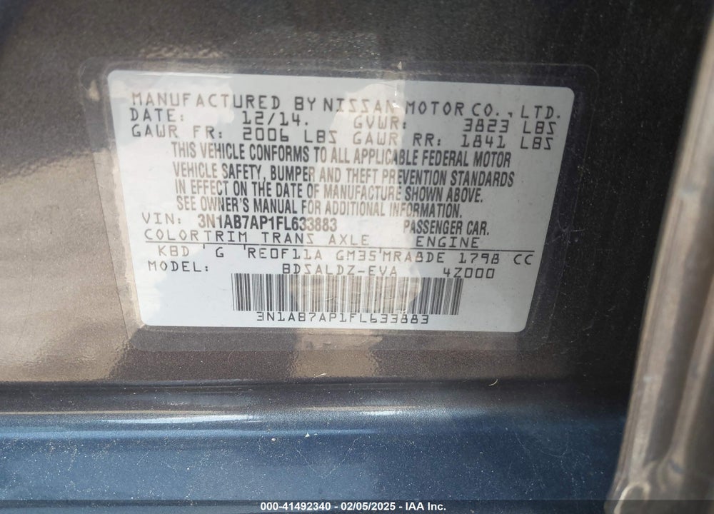 2015 NISSAN SENTRA VIN: 3N1AB7AP1FL633883