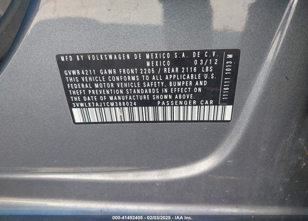 2012 VOLKSWAGEN JETTA 2.5L SEL VIN: 3VWLX7AJ1CM388024