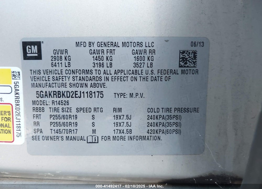 2014 BUICK ENCLAVE LEATHER VIN: 5GAKRBKD2EJ118175