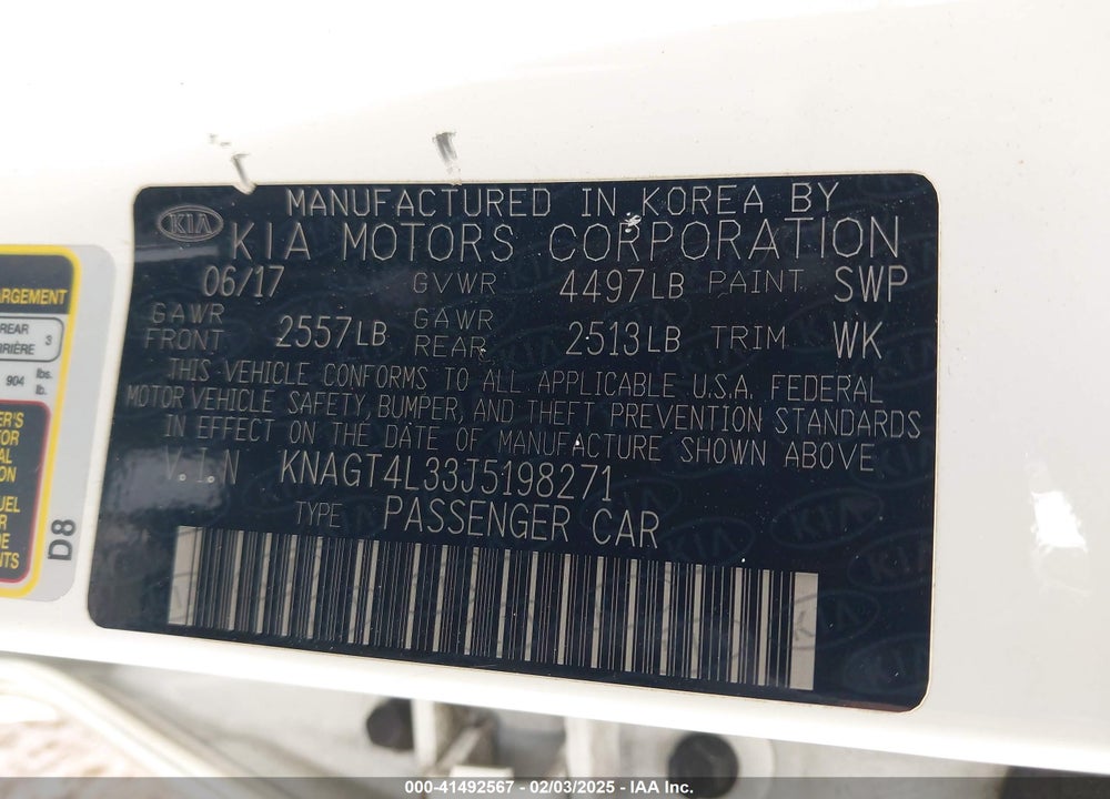 2018 KIA OPTIMA VIN: KNAGT4L33J5198271