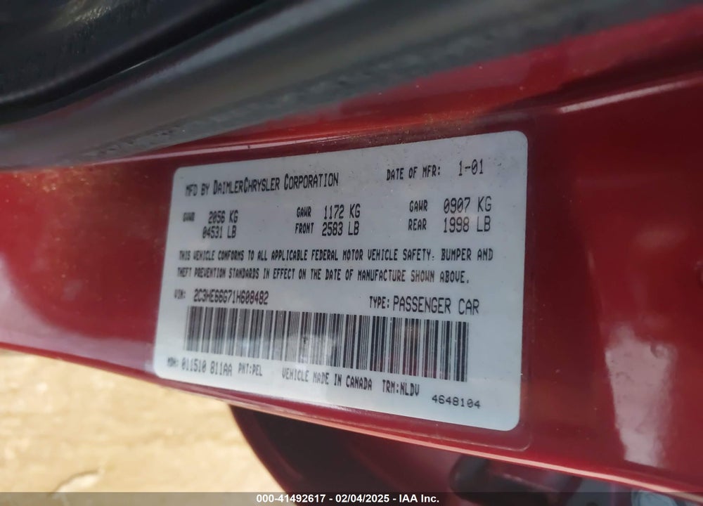 2001 CHRYSLER 300M VIN: 2C3HE66G71H608482