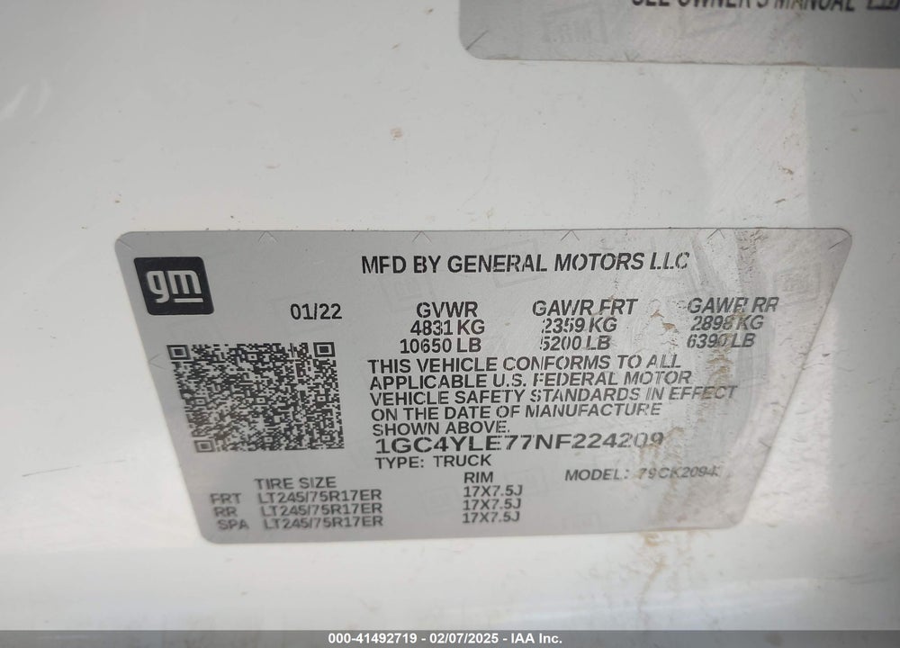 2022 CHEVROLET SILVERADO 2500HD 4WD LONG BED WT VIN: 1GC4YLE77NF224209