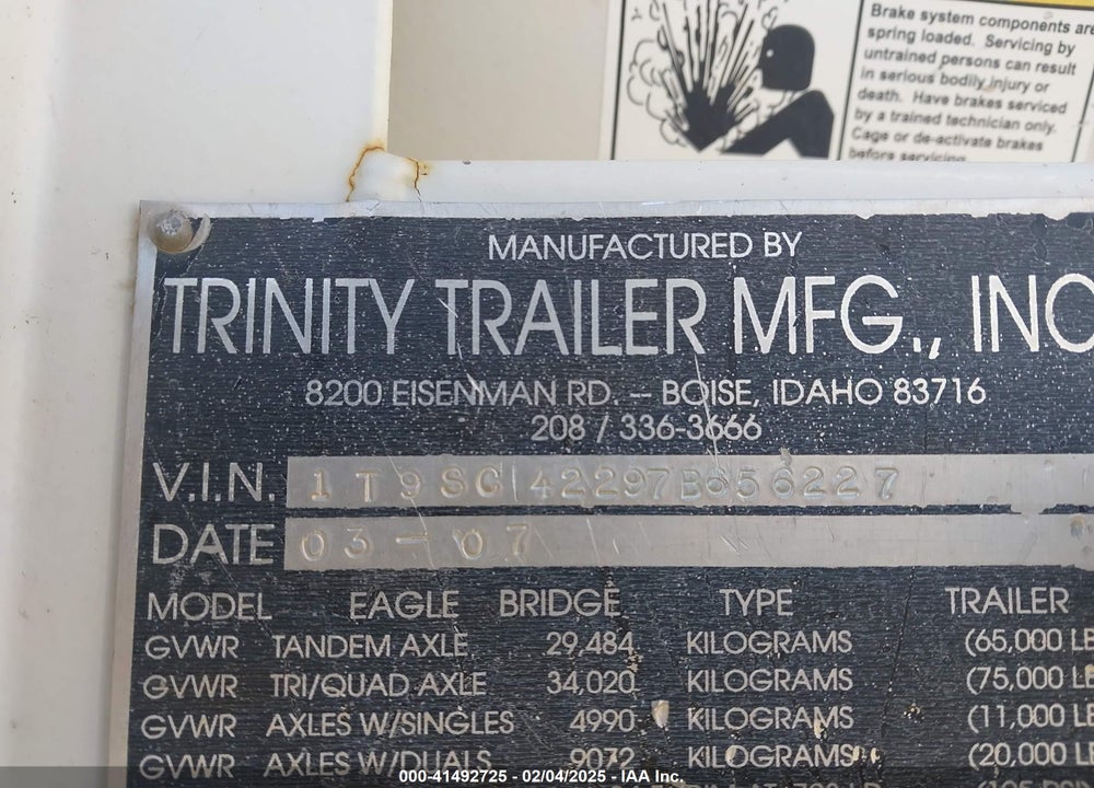 2007 TRINITY TRAILER MFG INC --- VIN: 1T9SC42297B656227