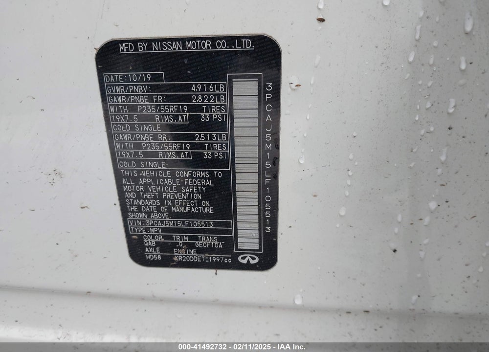 2020 INFINITI QX50 LUXE VIN: 3PCAJ5M15LF105513