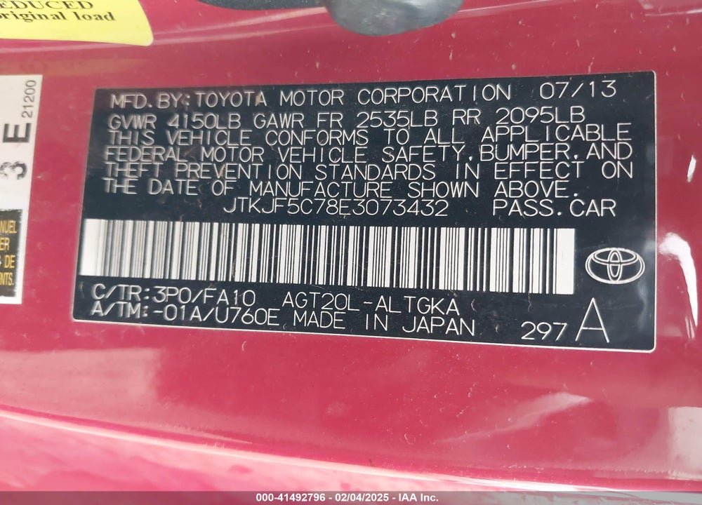 2014 SCION TC VIN: JTKJF5C78E3073432