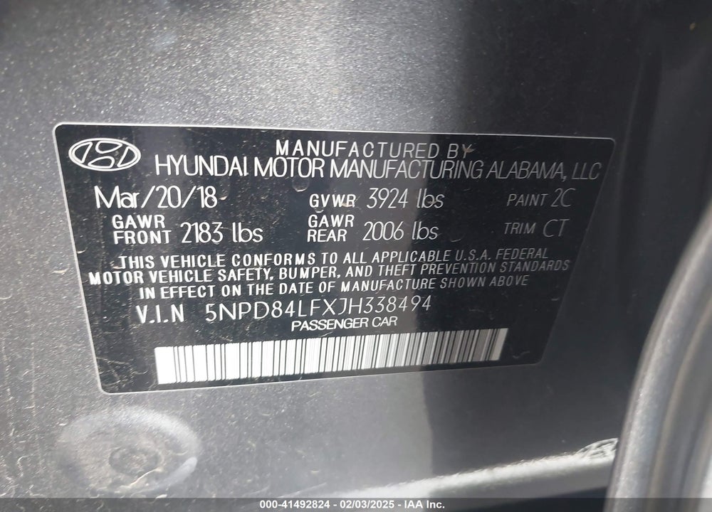 2018 HYUNDAI ELANTRA VIN: 5NPD84LFXJH338494