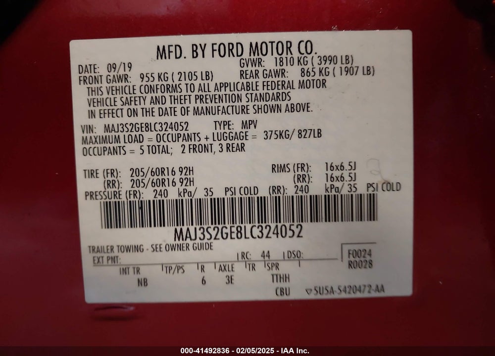 2020 FORD ECOSPORT VIN: MAJ3S2GE8LC324052