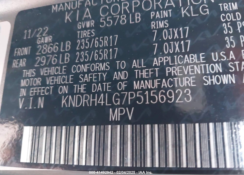 2023 KIA SORENTO VIN: KNDRH4LG7P5156923