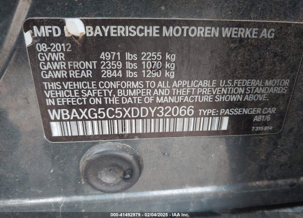 2013 BMW 528I VIN: WBAXG5C5XDDY32066