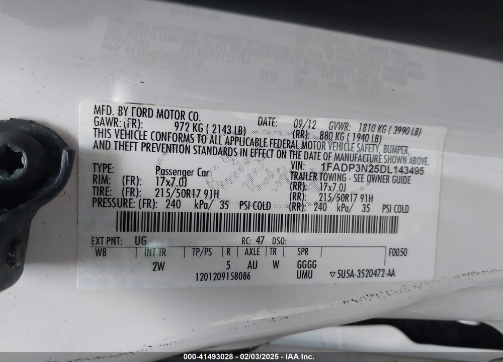 2013 FORD FOCUS VIN: 1FADP3N25DL143495
