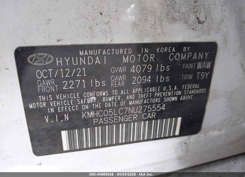 2022 HYUNDAI IONIQ HYBRID VIN: KMHC05LC7NU275554