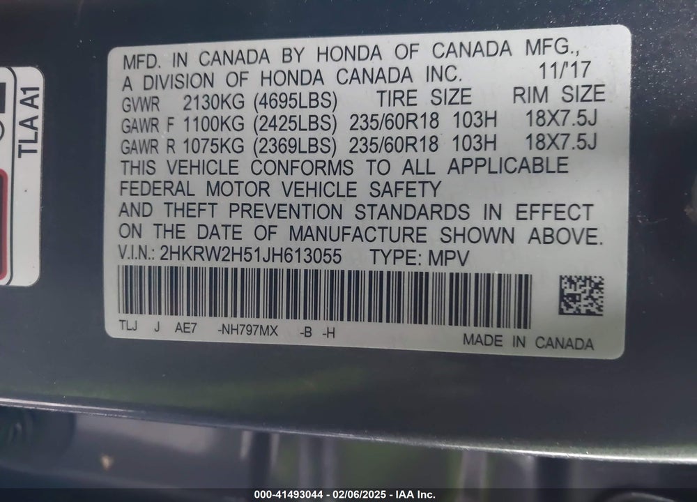 2018 HONDA CR-V EX VIN: 2HKRW2H51JH613055