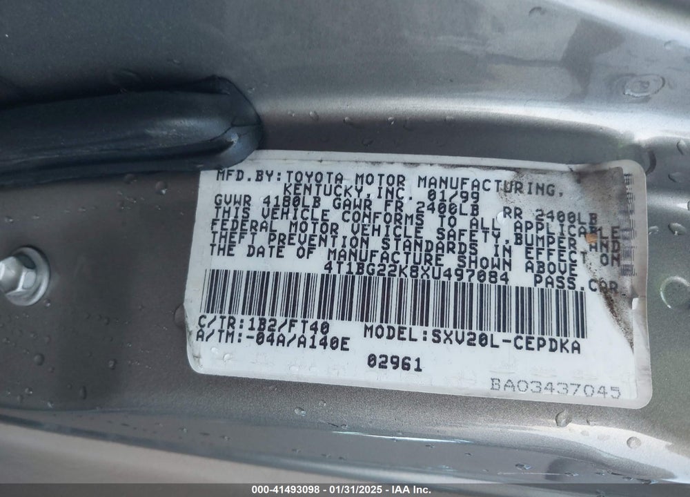 1999 TOYOTA CAMRY CE VIN: 4T1BG22K8XU497084