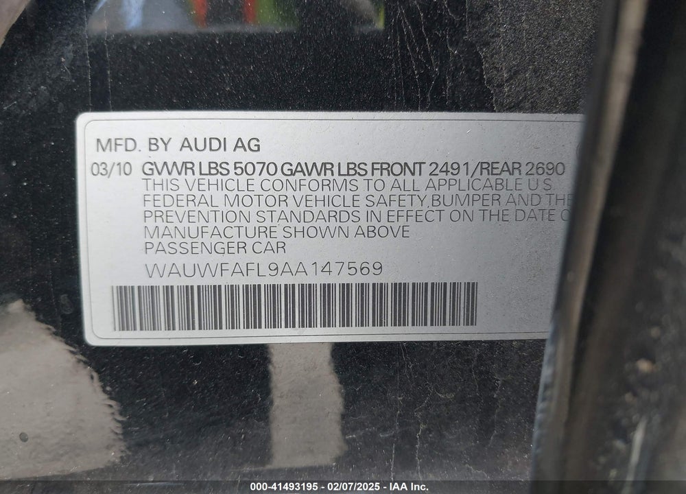 2010 AUDI A4 2.0T PREMIUM VIN: WAUWFAFL9AA147569