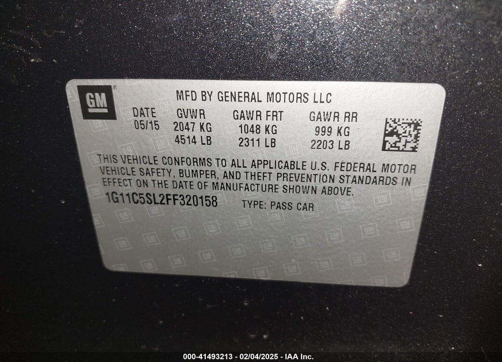 2015 CHEVROLET MALIBU VIN: 1G11C5SL2FF320158