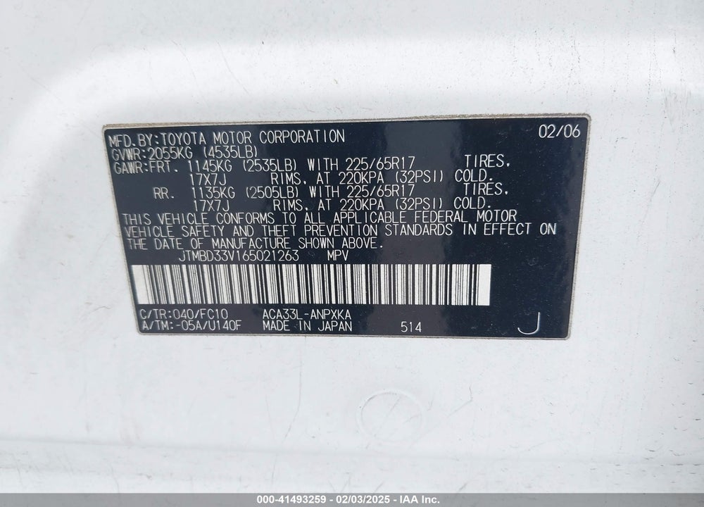 2006 TOYOTA RAV4 VIN: JTMBD33V165021263