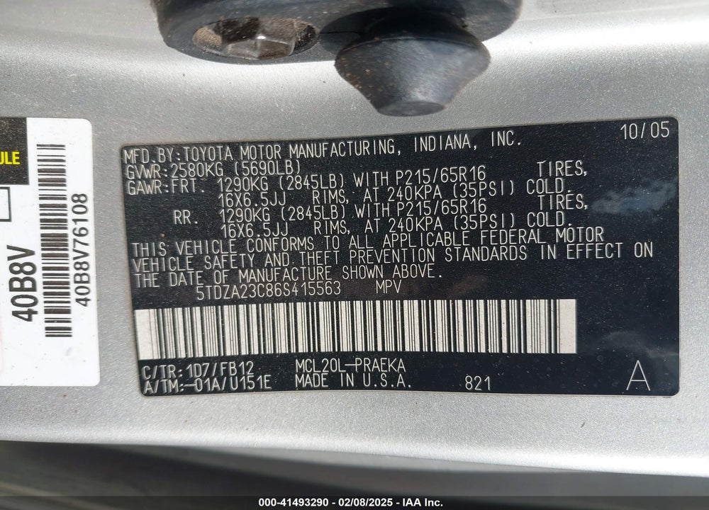 2006 TOYOTA SIENNA CE VIN: 5TDZA23C86S415563