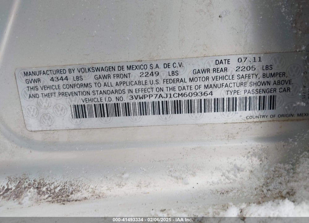 2012 VOLKSWAGEN JETTA SPORTWAGEN 2.5L SE VIN: 3VWPP7AJ1CM609364