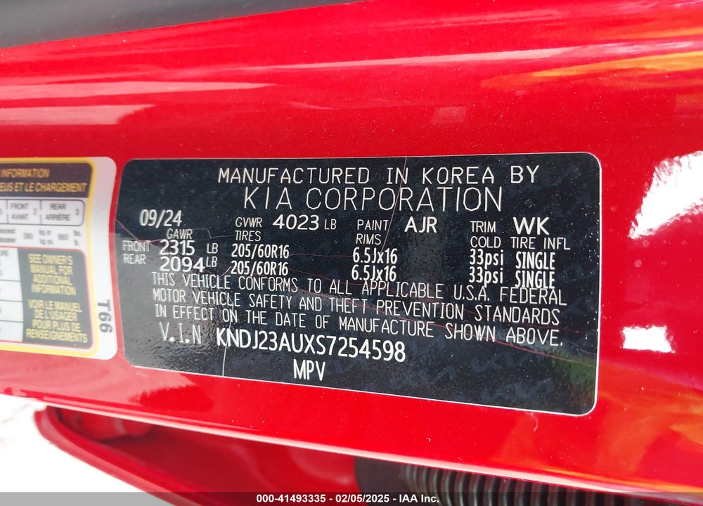 2025 KIA SOUL !/+/S VIN: KNDJ23AUXS7254598