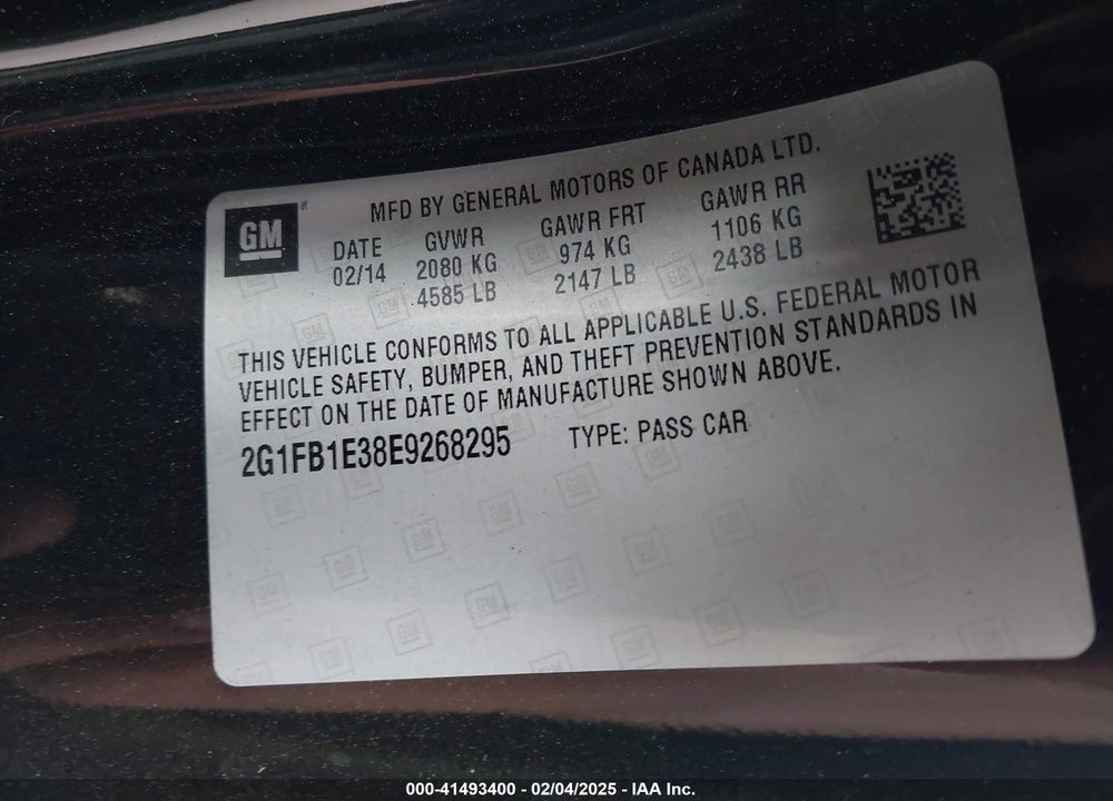 2014 CHEVROLET CAMARO VIN: 2G1FB1E38E9268295