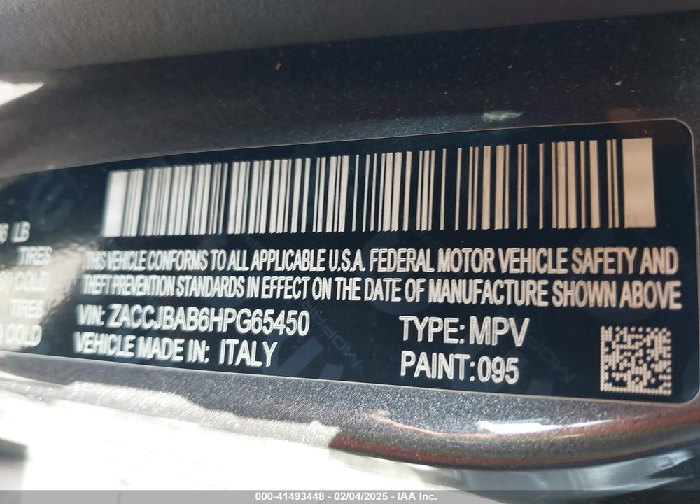 2017 JEEP RENEGADE SPORT 4X4 VIN: ZACCJBAB6HPG65450