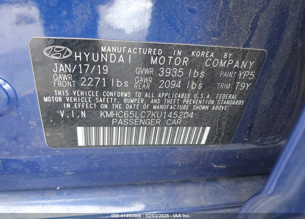 2019 HYUNDAI IONIQ HYBRID VIN: KMHC65LC7KU145204