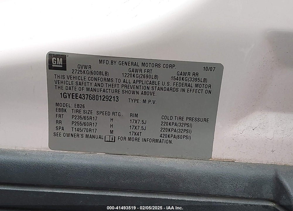 2008 CADILLAC SRX V6 VIN: 1GYEE437680129213