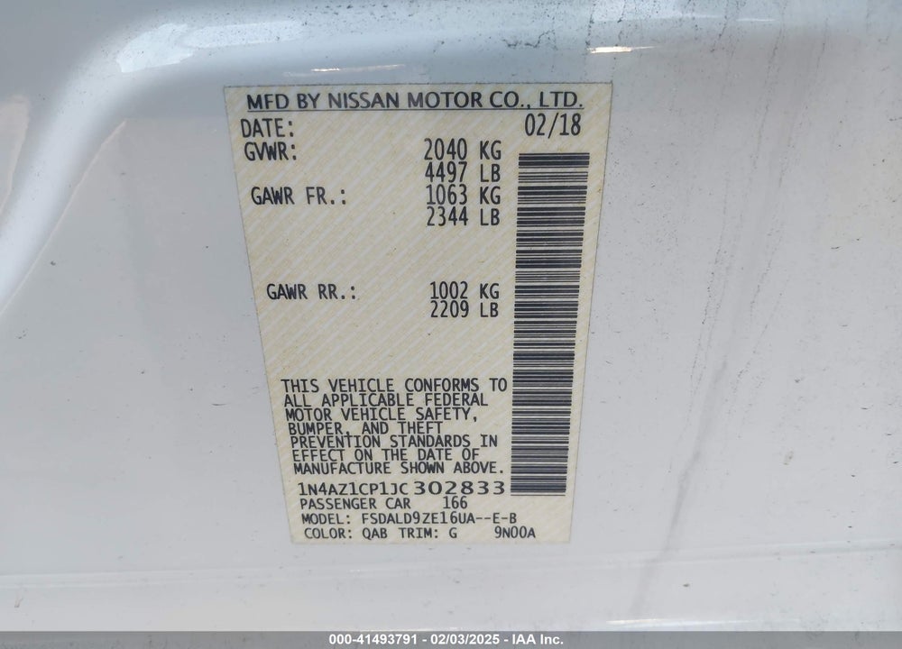 2018 NISSAN LEAF SV VIN: 1N4AZ1CP1JC302833