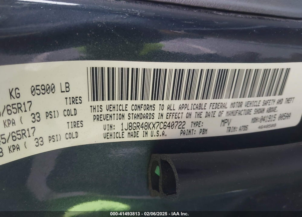 2007 JEEP GRAND CHEROKEE VIN: 1J8GR48KX7C640722