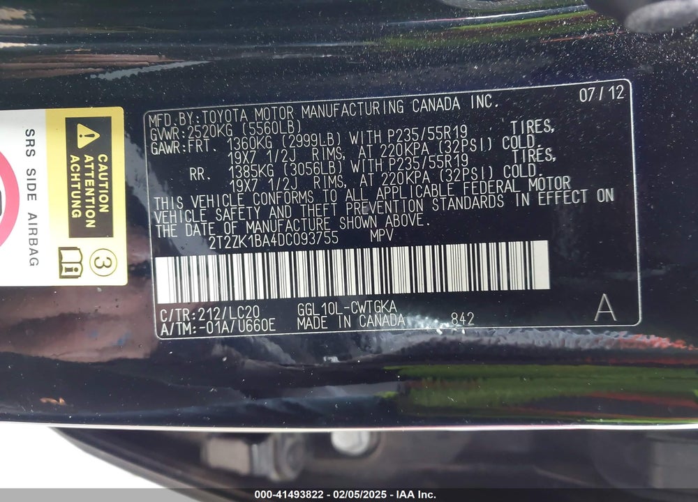 2013 LEXUS RX 350 VIN: 2T2ZK1BA4DC093755