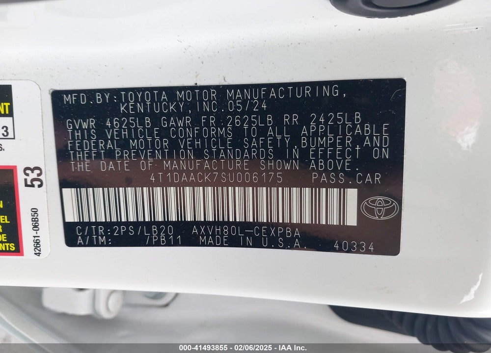 2025 TOYOTA CAMRY VIN: 4T1DAACK7SU006175