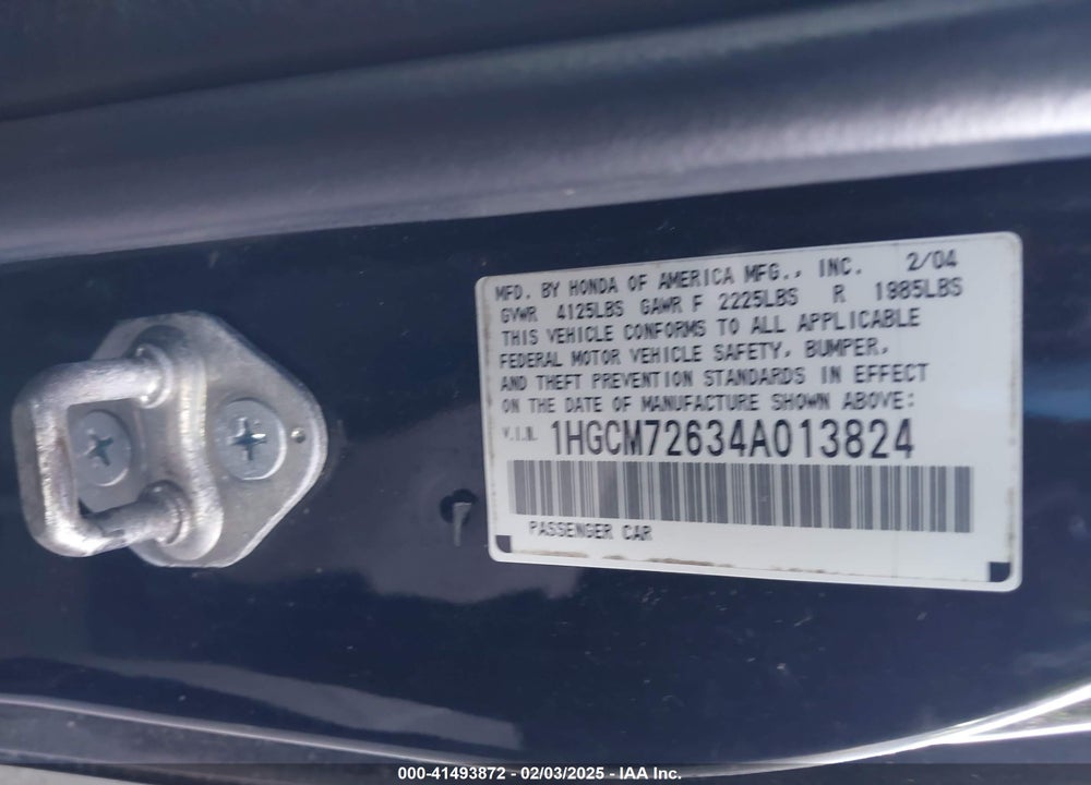 2004 HONDA ACCORD 2.4 EX VIN: 1HGCM72634A013824