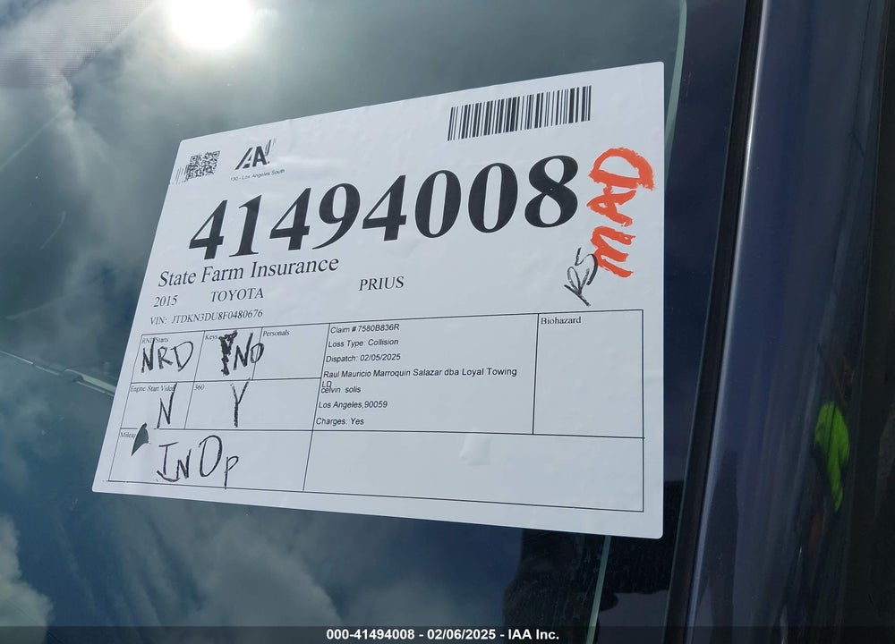 2015 TOYOTA PRIUS VIN: JTDKN3DU8F0480676