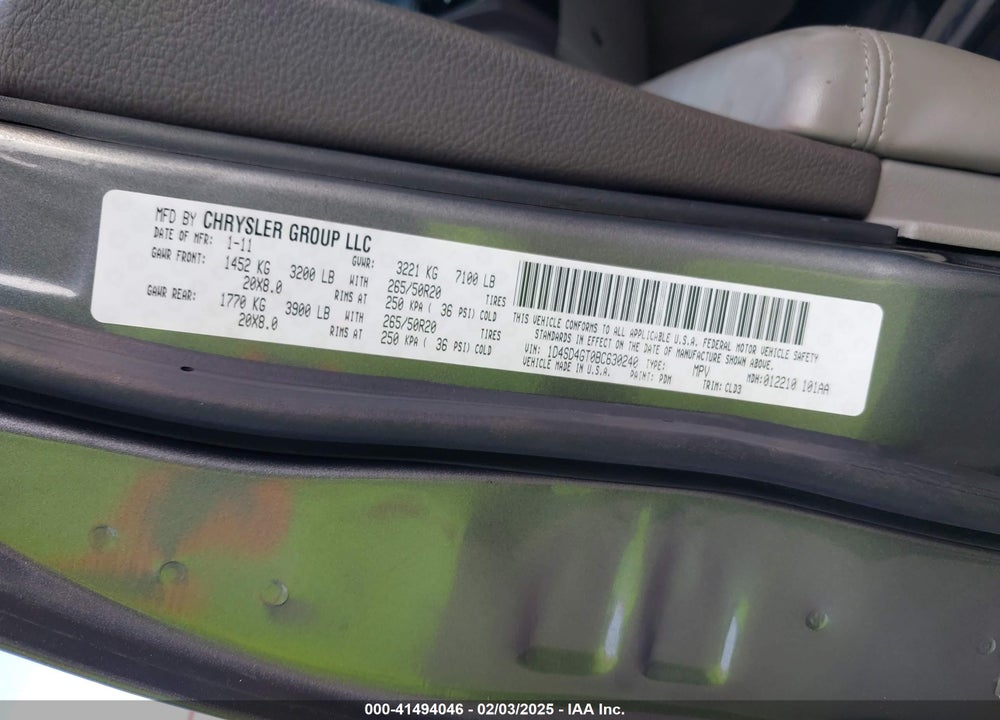 2011 DODGE DURANGO VIN: 1D4SD4GT0BC630240