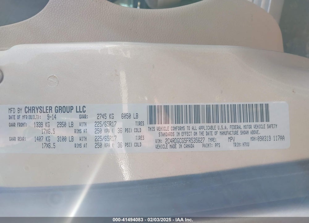 2015 DODGE GRAND CARAVAN VIN: 2C4RDGCG5FR535627