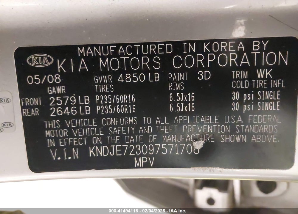 2009 KIA SPORTAGE LX V6 VIN: KNDJE723097571708