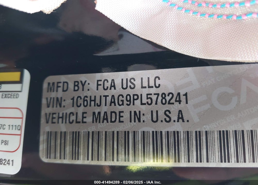 2023 JEEP GLADIATOR VIN: 1C6HJTAG9PL578241
