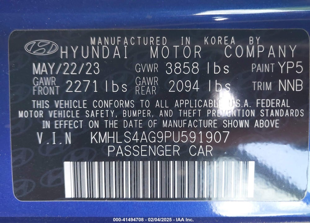 2023 HYUNDAI ELANTRA VIN: KMHLS4AG9PU591907