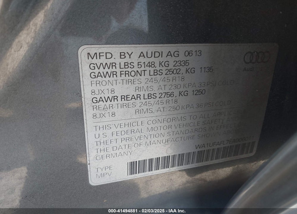 2014 AUDI ALLROAD 2.0T PREMIUM VIN: WA1UFAFL7EA006011