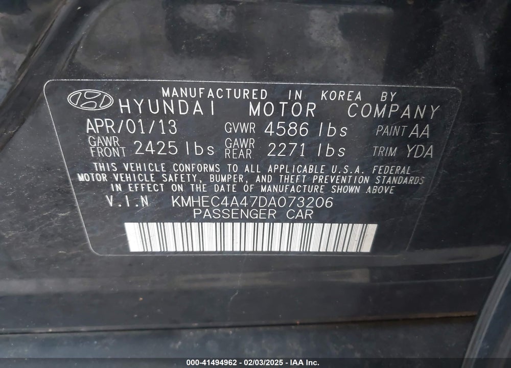 2013 HYUNDAI SONATA HYBRID VIN: KMHEC4A47DA073206