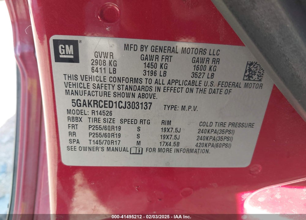 2012 BUICK ENCLAVE VIN: 5GAKRCED1CJ303137